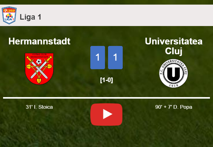 Universitatea Cluj clutches a draw against Hermannstadt. HIGHLIGHTS