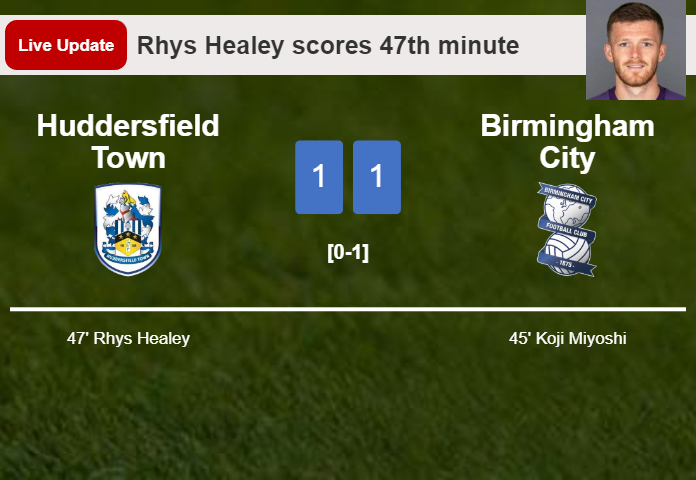LIVE UPDATES. Huddersfield Town draws Birmingham City with a goal from Rhys Healey in the 47th minute and the result is 1-1