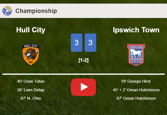 Hull City and Ipswich Town draws a frantic match 3-3 on Saturday. HIGHLIGHTS