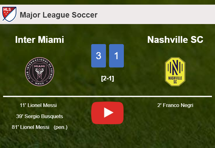 Inter Miami prevails over Nashville SC 3-1 with 2 goals from L. Messi  . HIGHLIGHTS