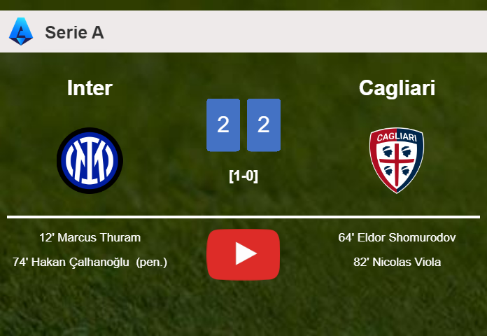 Inter and Cagliari draw 2-2 on Sunday. HIGHLIGHTS