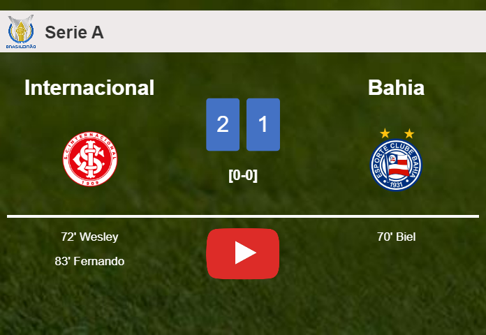 Internacional recovers a 0-1 deficit to beat Bahia 2-1. HIGHLIGHTS