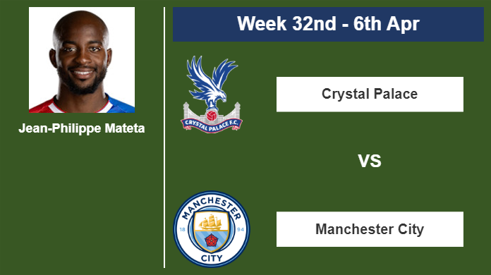 FANTASY PREMIER LEAGUE. Jean-Philippe Mateta statistics before competing vs Manchester City on Saturday 6th of April for the 32nd week.