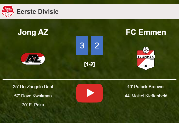 Jong AZ tops FC Emmen after recovering from a 1-2 deficit. HIGHLIGHTS