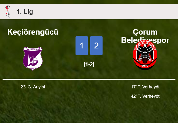 Çorum Belediyespor prevails over Keçiörengücü 2-1 with T. Verheydt scoring 2 goals