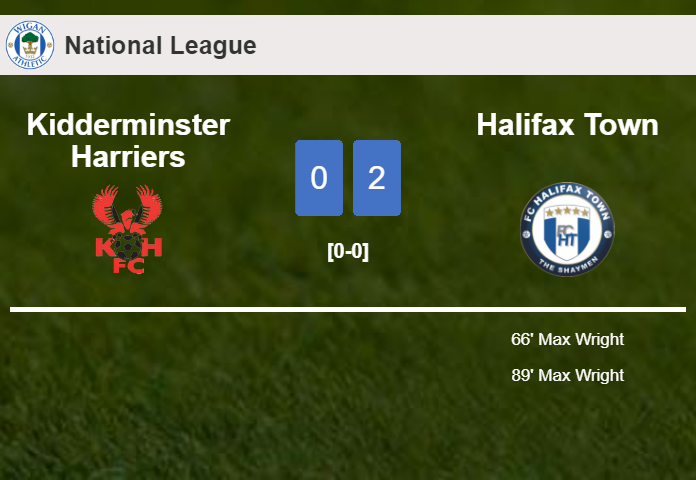 M. Wright scores 2 goals to give a 2-0 win to Halifax Town over Kidderminster Harriers