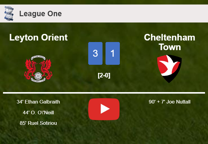 Leyton Orient tops Cheltenham Town 3-1. HIGHLIGHTS