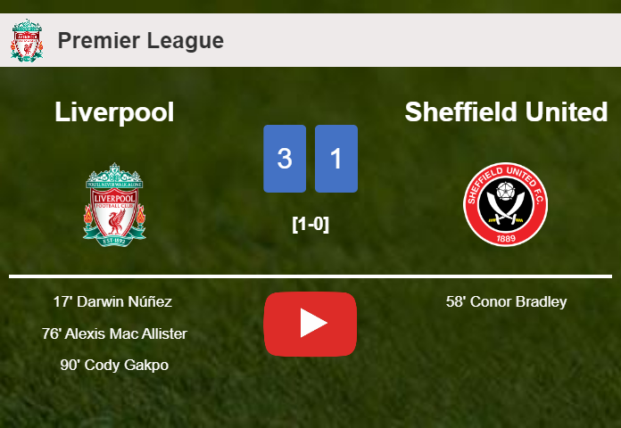Liverpool defeats Sheffield United 3-1. HIGHLIGHTS