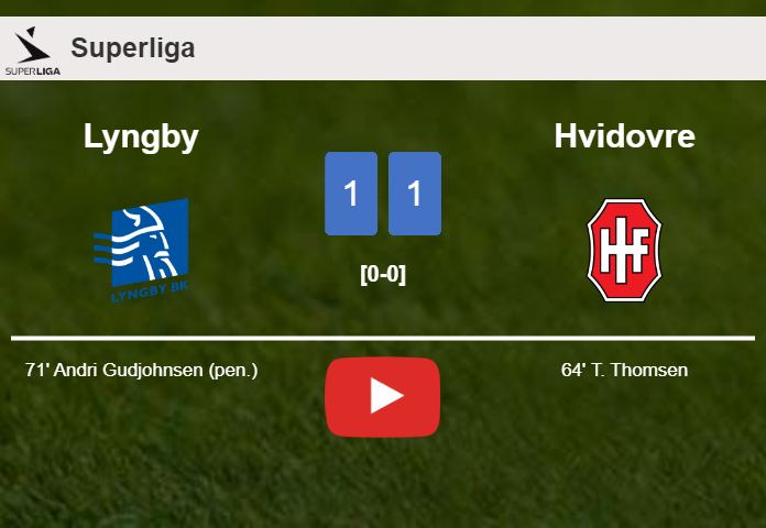 Lyngby and Hvidovre draw 1-1 on Sunday. HIGHLIGHTS