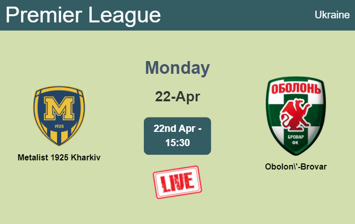 How to watch Metalist 1925 Kharkiv vs. Obolon'-Brovar on live stream and at what time