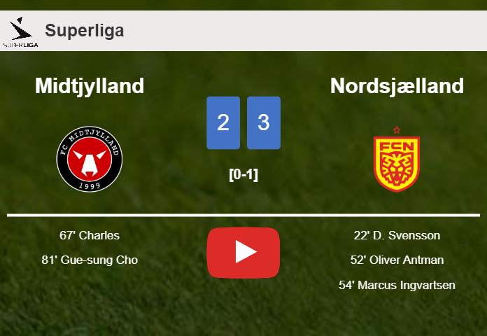 Nordsjælland defeats Midtjylland 3-2. HIGHLIGHTS