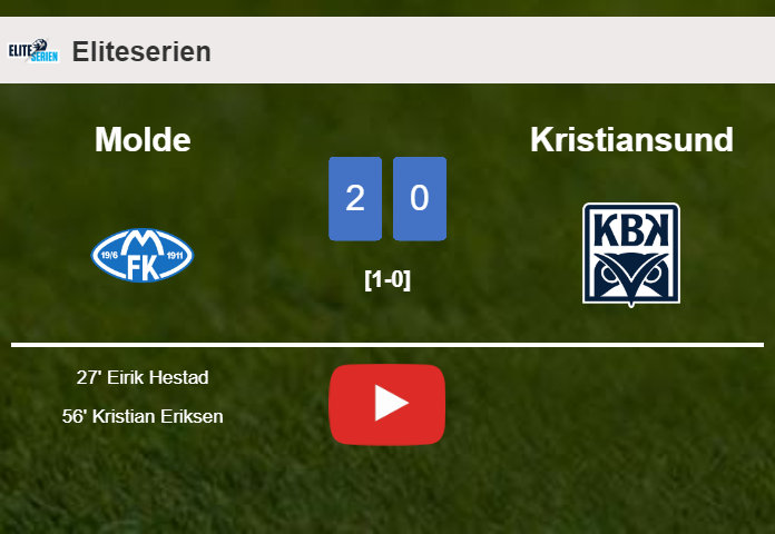 Molde beats Kristiansund 2-0 on Sunday. HIGHLIGHTS