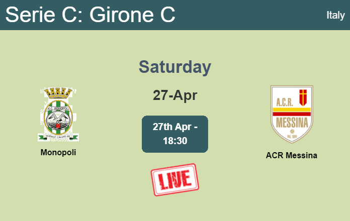 How to watch Monopoli vs. ACR Messina on live stream and at what time
