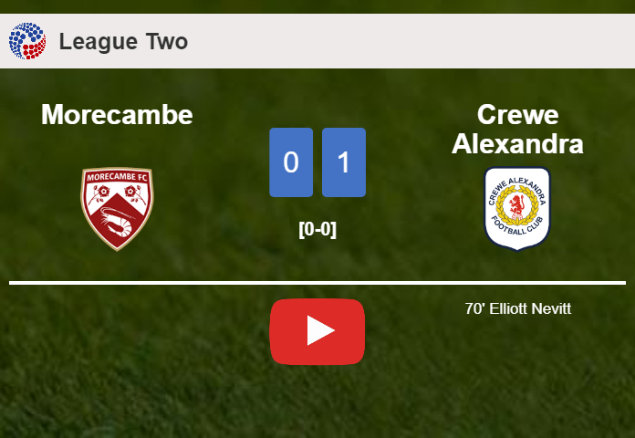 Crewe Alexandra prevails over Morecambe 1-0 with a goal scored by E. Nevitt. HIGHLIGHTS