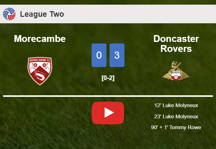 Doncaster Rovers defeats Morecambe 3-0. HIGHLIGHTS