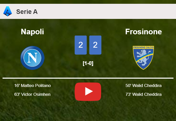 Napoli and Frosinone draw 2-2 on Sunday. HIGHLIGHTS