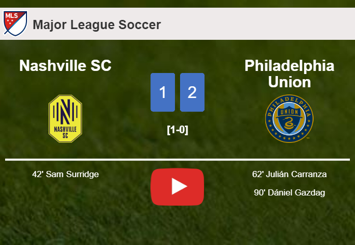 Philadelphia Union recovers a 0-1 deficit to overcome Nashville SC 2-1. HIGHLIGHTS