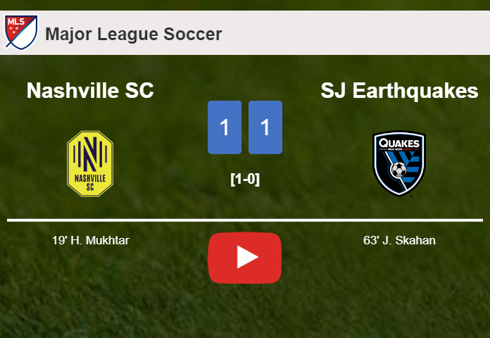 Nashville SC and SJ Earthquakes draw 1-1 on Saturday. HIGHLIGHTS
