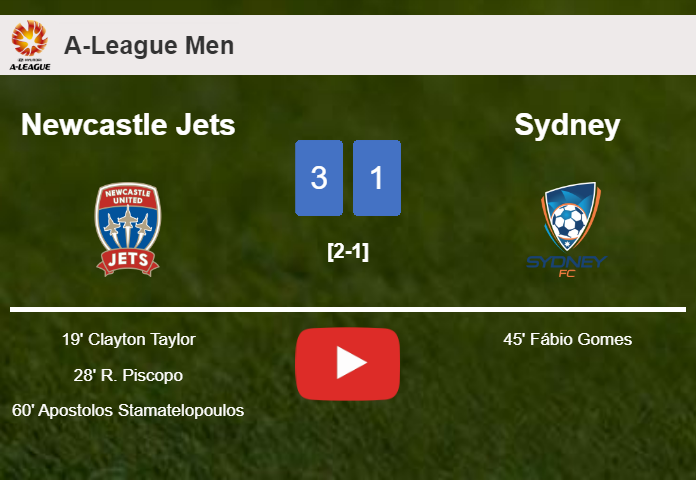 Newcastle Jets beats Sydney 3-1. HIGHLIGHTS