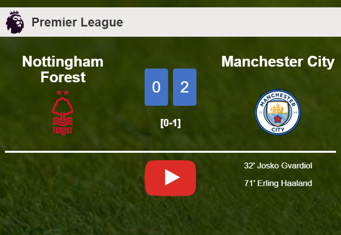 Manchester City defeated Nottingham Forest with a 2-0 win. HIGHLIGHTS