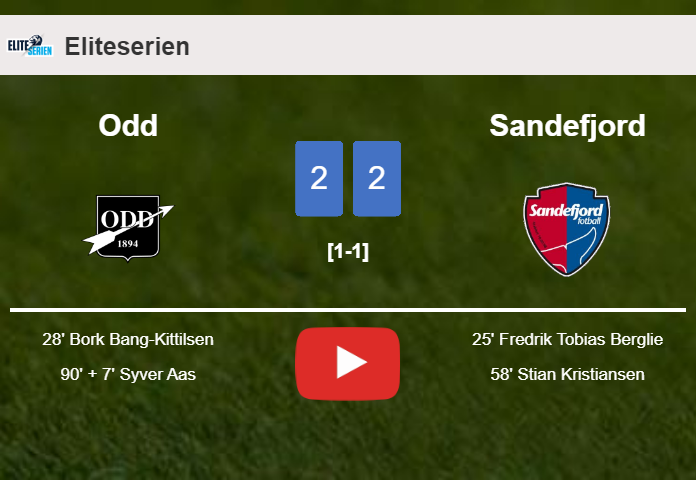 Odd and Sandefjord draw 2-2 on Sunday. HIGHLIGHTS