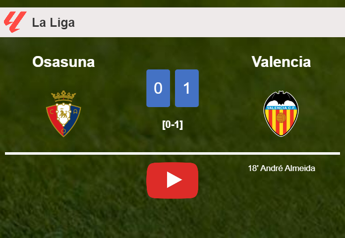 Valencia beats Osasuna 1-0 with a goal scored by A. Almeida. HIGHLIGHTS