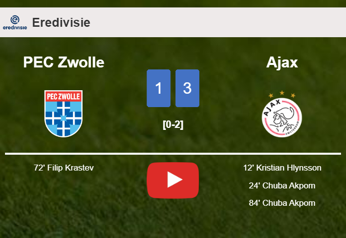 Ajax overcomes PEC Zwolle 3-1. HIGHLIGHTS