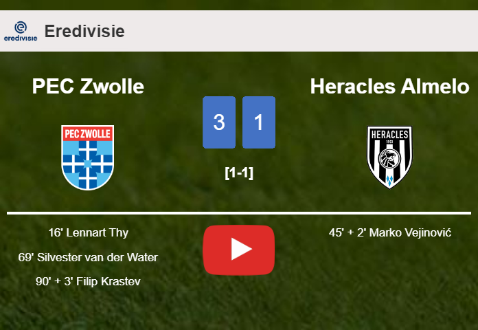 PEC Zwolle defeats Heracles Almelo 3-1. HIGHLIGHTS