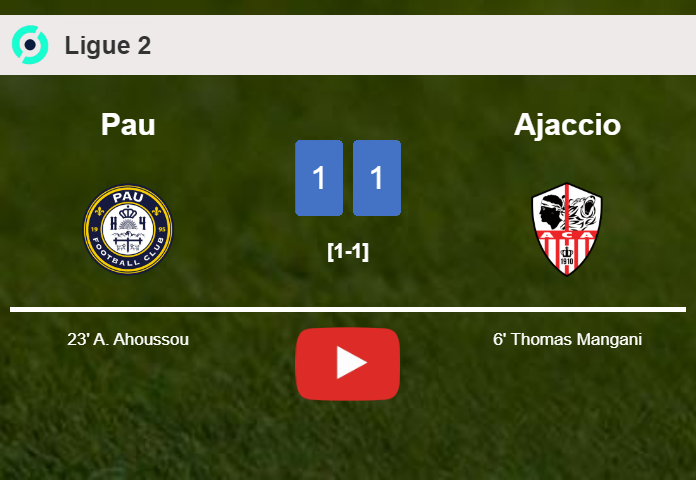 Pau and Ajaccio draw 1-1 on Saturday. HIGHLIGHTS