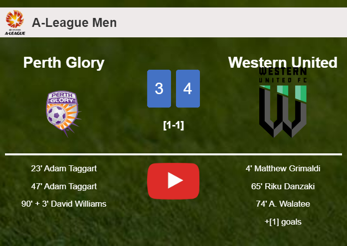 Western United beats Perth Glory 4-3. HIGHLIGHTS