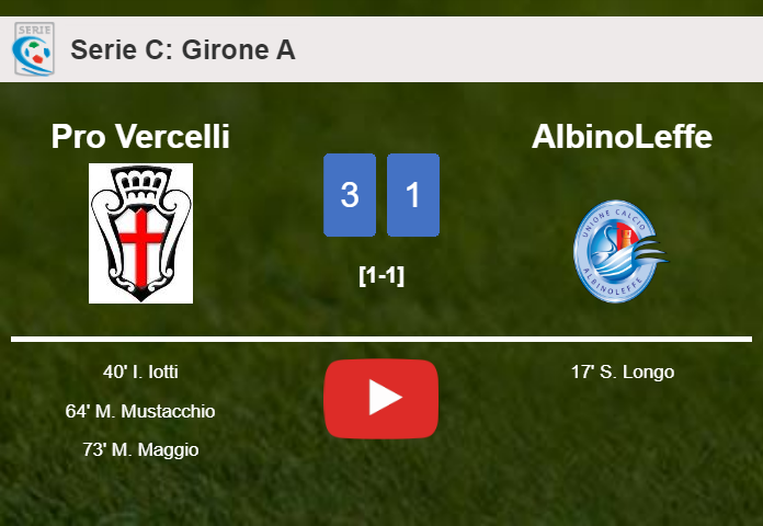 Pro Vercelli overcomes AlbinoLeffe 3-1 after recovering from a 0-1 deficit. HIGHLIGHTS