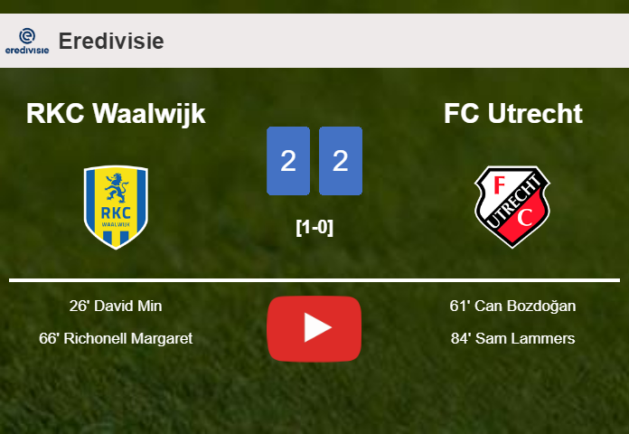 RKC Waalwijk and FC Utrecht draw 2-2 on Sunday. HIGHLIGHTS