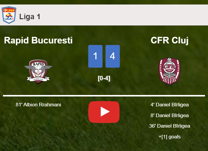 CFR Cluj demolishes Rapid Bucuresti 4-1 with 3 goals from D. Bîrligea. HIGHLIGHTS