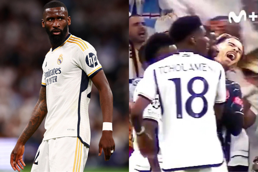 Real Madrid's Antonio Rudiger Appears To Pinch Manchester City's Jack Grealish In Champions League Clash