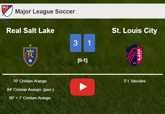 Real Salt Lake overcomes St. Louis City 3-1 with 3 goals from C. Arango . HIGHLIGHTS