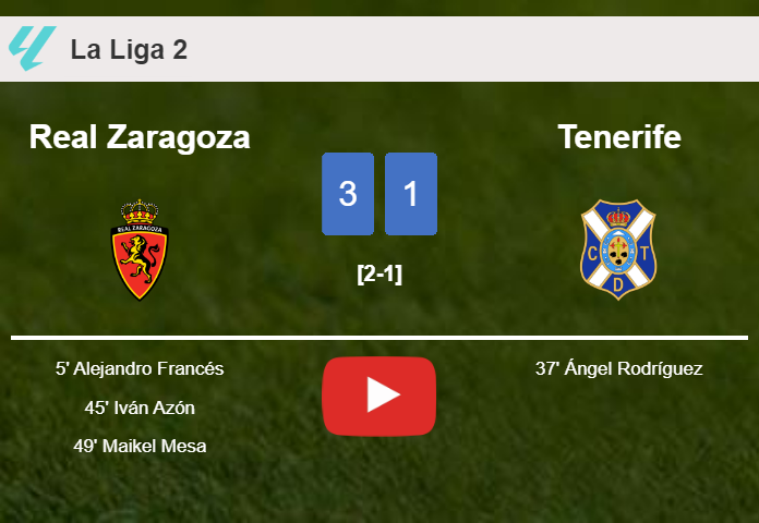 Real Zaragoza conquers Tenerife 3-1. HIGHLIGHTS