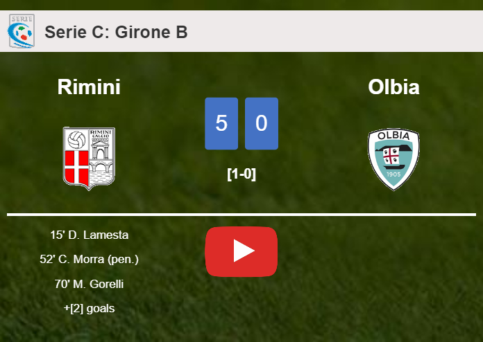 Rimini demolishes Olbia 5-0 after playing a great match. HIGHLIGHTS