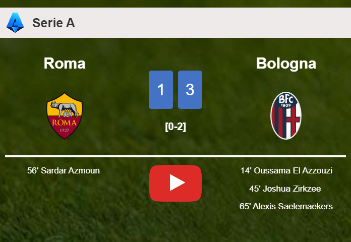 Bologna prevails over Roma 3-1. HIGHLIGHTS