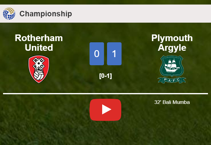 Plymouth Argyle defeats Rotherham United 1-0 with a goal scored by B. Mumba. HIGHLIGHTS