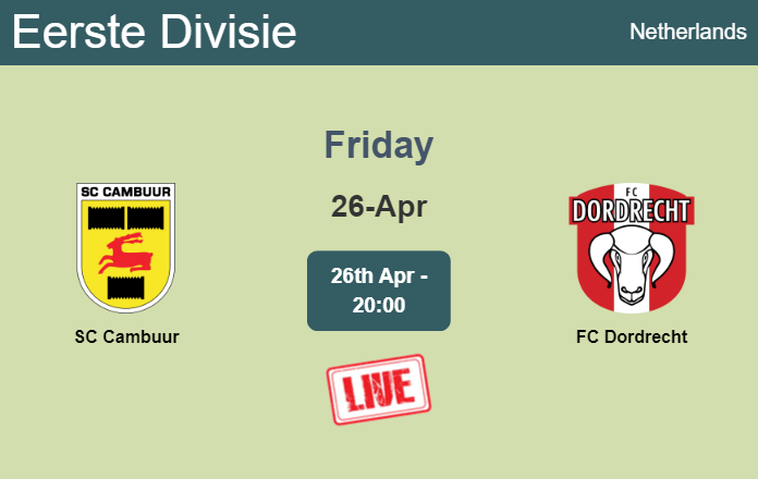 How to watch SC Cambuur vs. FC Dordrecht on live stream and at what time