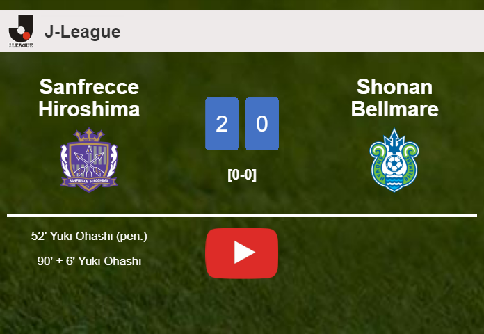 Y. Ohashi scores 2 goals to give a 2-0 win to Sanfrecce Hiroshima over Shonan Bellmare. HIGHLIGHTS