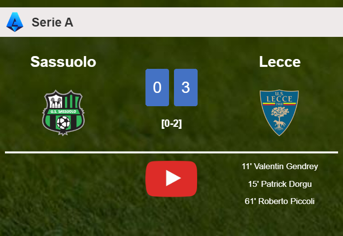 Lecce prevails over Sassuolo 3-0. HIGHLIGHTS