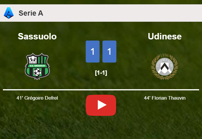 Sassuolo and Udinese draw 1-1 on Monday. HIGHLIGHTS