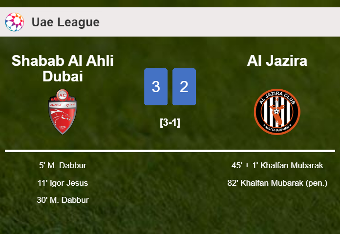 Shabab Al Ahli Dubai beats Al Jazira 3-2 with 2 goals from M. Dabbur