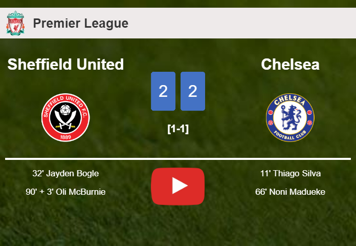 Sheffield United and Chelsea draw 2-2 on Sunday. HIGHLIGHTS