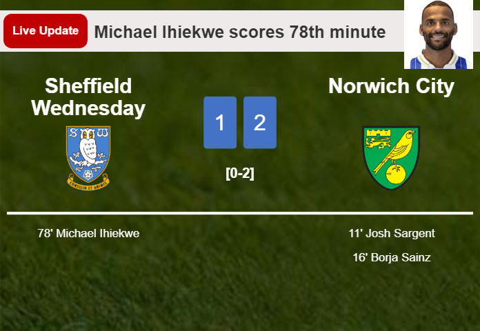 LIVE UPDATES. Sheffield Wednesday getting closer to Norwich City with a goal from Michael Ihiekwe in the 78th minute and the result is 1-2