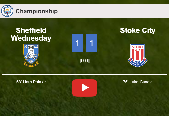 Sheffield Wednesday and Stoke City draw 1-1 on Saturday. HIGHLIGHTS