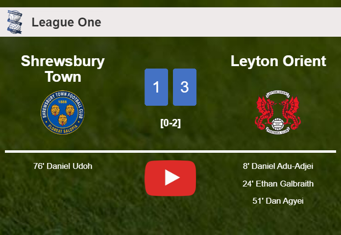 Leyton Orient prevails over Shrewsbury Town 3-1. HIGHLIGHTS