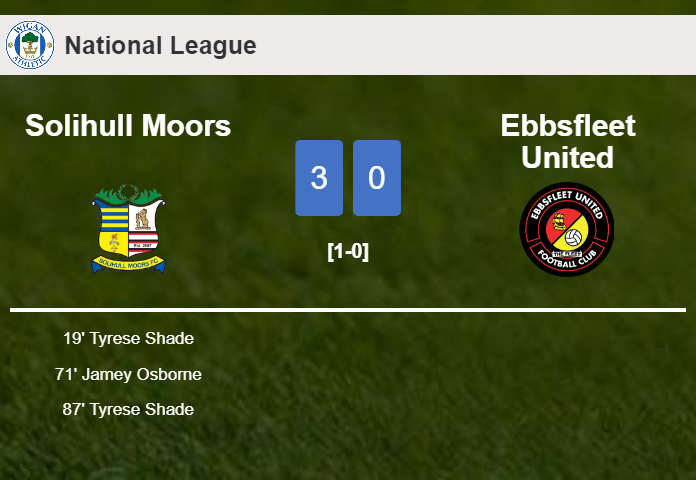 Solihull Moors crushes Ebbsfleet United with 2 goals from T. Shade