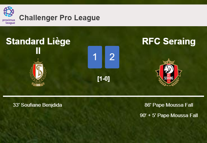 RFC Seraing recovers a 0-1 deficit to top Standard Liège II 2-1 with P. Moussa scoring a double